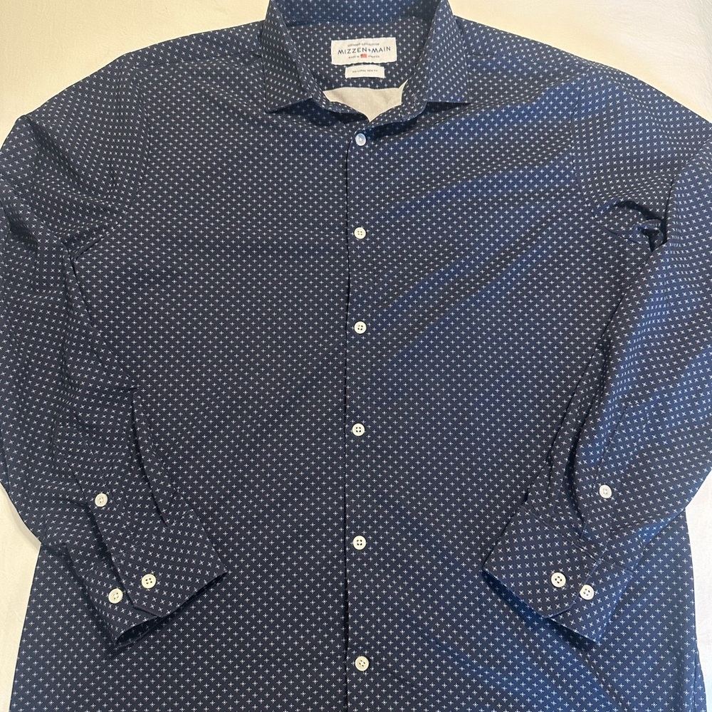 Mizzen+Main Navy Microdot Stretch Leeward Dress Shirt - Trim Fit
